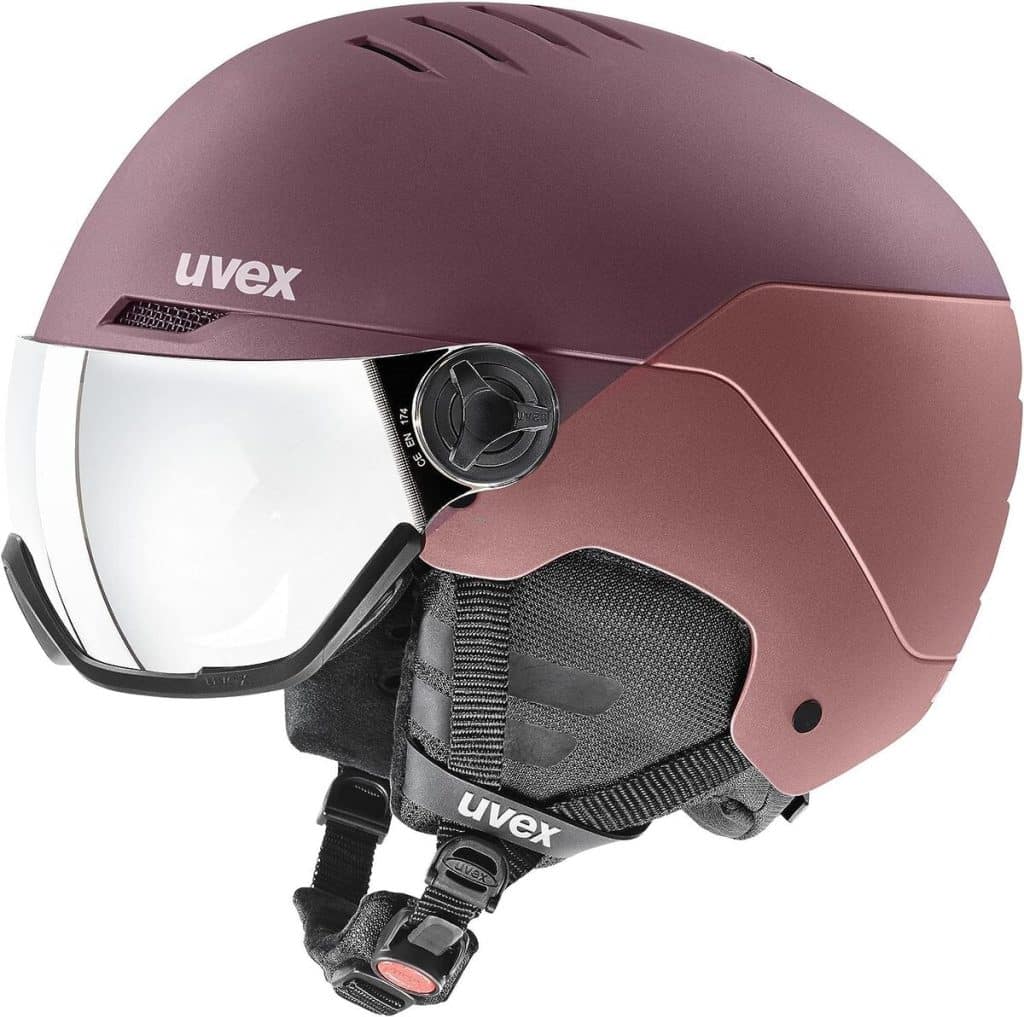 Test du casque de ski uvex Wanted Visor : visière ajustable et style antique rose