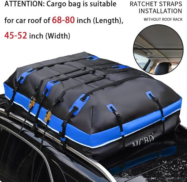 Coffre de Toit Voiture, 1132L Grand Sac de Toit Imperméable avec 2 Sangles à Cliquet 10 Sangles Renforcées 6 Crochets de Porte pour SUV Van avec/sans Barres de Toit, Bleu