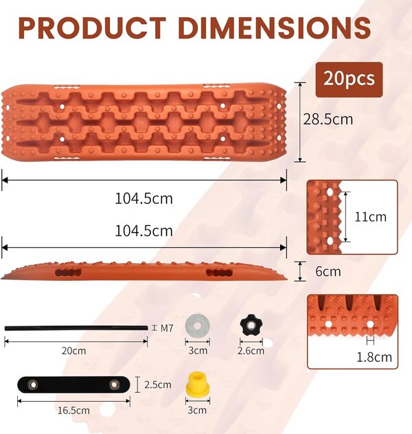 EXLECO Lot de 2 Plaque Desensablage Tapis de Traction Tout Plaque de Désenlisement Camping Car Tapis de Traction en Plastique Accessoire Off Road Planche de Récupération pour Boue Sable Neige Orange