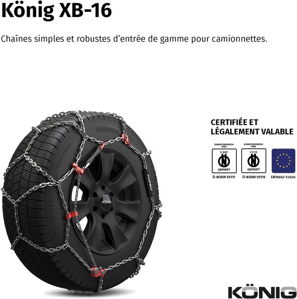 KÖNIG XB-16 265- Chaînes à Neige, Set de 2