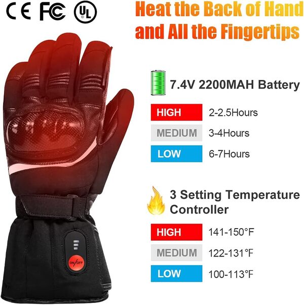 Gants Chauffants pour Moto,Gants Chauffants à Pile 7.4V 2200mAh Rechargeable pour Hommes Femmes,Gants Chauffants de Moto Motards pour Arthritiques,Gants Chauffe Mains pour Sports d’hiver de Plein Air