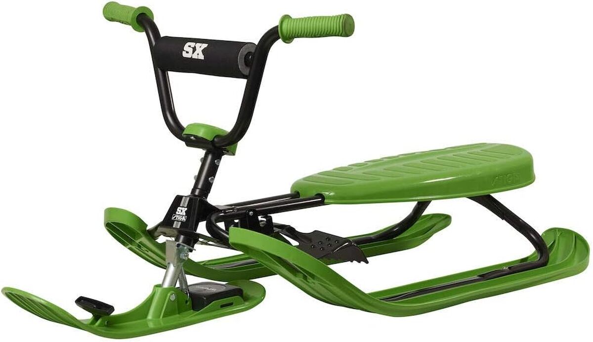 Essai : luge verte Stiga Bob Snowracer SX Color Pro avec volant et frein