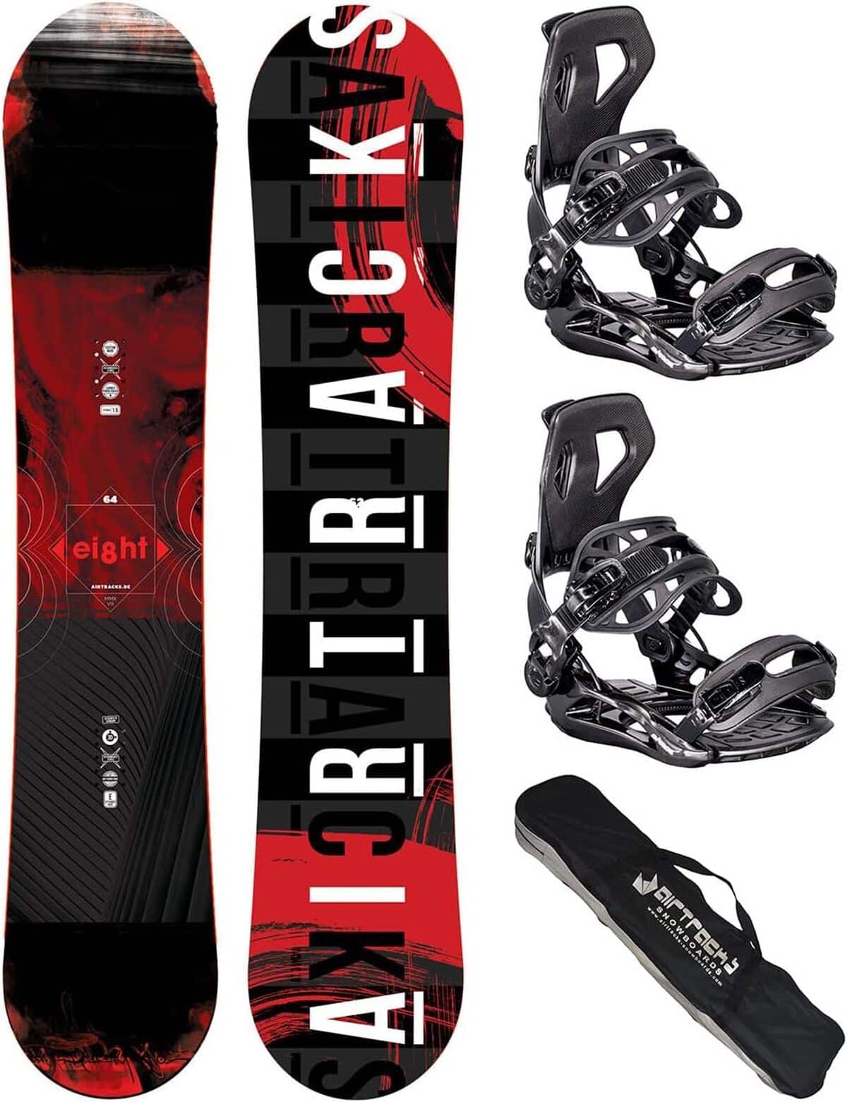 Test du snowboard set AIRTRACKS : planche Eight Wide 160, fixations Master L et sac SB
