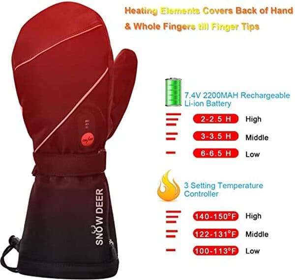 Découvrez les gants chauffants Snow Deer 7.4V 2200mAh, parfaits pour vos activités hivernales comme le ski. Profitez d'un confort incomparable même par temps glacial grâce à leur technologie avancée.