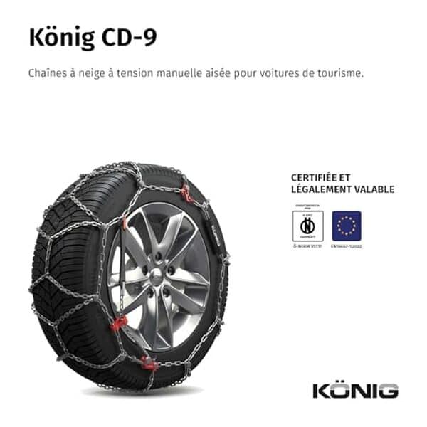 Découvrez notre avis sur les chaînes à neige KÖNIG CD-9 103 : performance, installation facile et fiabilité pour une conduite hivernale sécurisée.