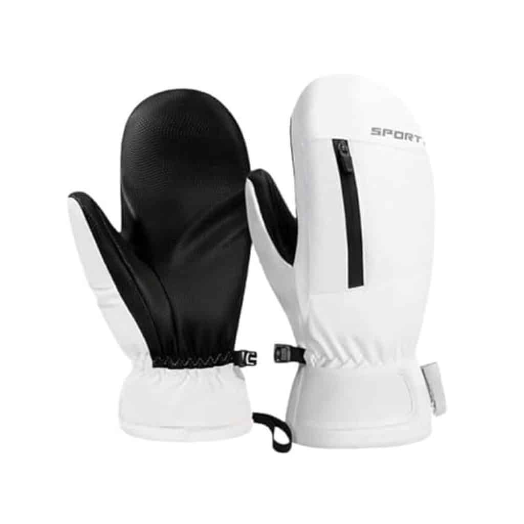 Test des moufles de ski imperméables JJZS avec poche chauffe-mains blanche