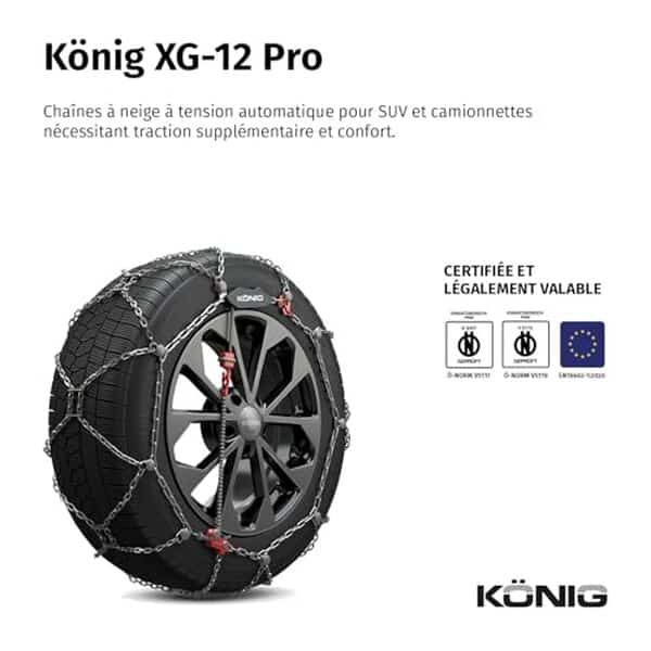 Découvrez notre test détaillé des chaînes à neige KÖNIG XG-12 PRO 252 : efficacité, installation facile et sécurité optimale sur routes enneigées.