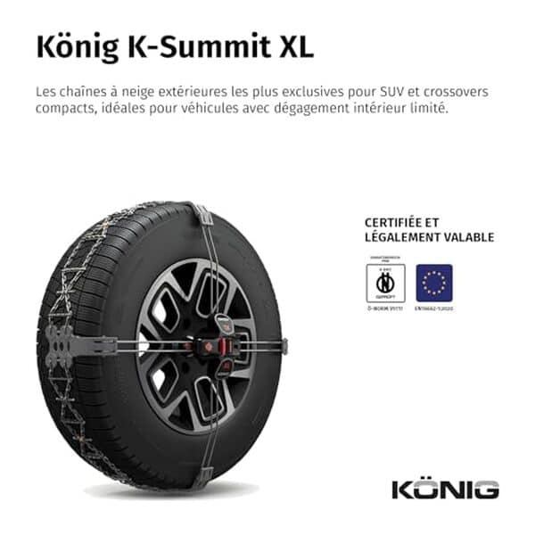 Découvrez notre test complet des chaînes à neige KÖNIG K-SUMMIT XL K55 : performance, sécurité et facilité d'installation pour affronter les routes enneigées en toute tranquillité