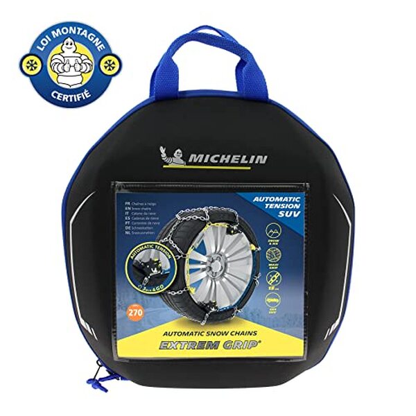 Découvrez l'efficacité des chaînes à neige Michelin Extrem Grip n°270, idéales pour SUV et utilitaires : une solution automatique et performante pour une conduite sereine en conditions hivernales