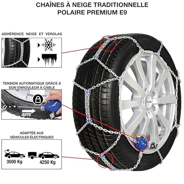 Découvrez les performances exceptionnelles des chaînes à neige Polaire PREMIUM e9 : qualité, efficacité et sécurité au rendez-vous sur votre route cet hiver